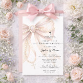 Pearl Rosary Bow First Holy Communion Invitation 招待状