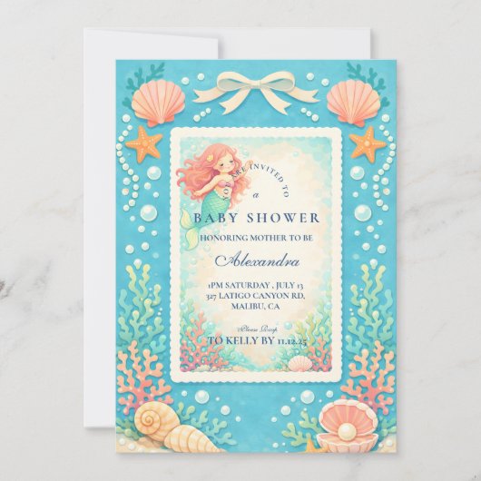 Pearl Tide Mermaid Baby Shower 招待状 (正面)