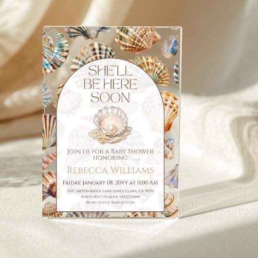 Pearl Under The Sea You Soon Girl Baby Shower アクリル招待状