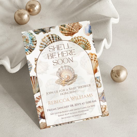 Pearl Under The Sea You Soon Girl Baby Shower 招待状
