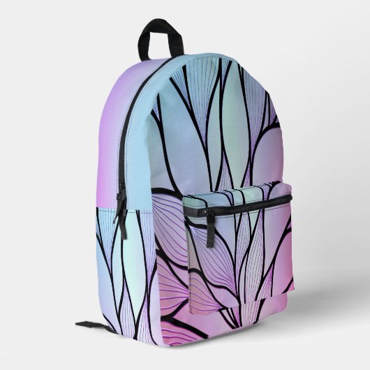 Pearlescent Purple and Sky Blue Fern Pattern  プリントバックパック (裏面左端)