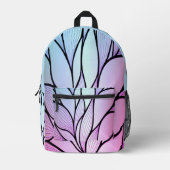 Pearlescent Purple and Sky Blue Fern Pattern  プリントバックパック (正面)