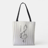 Pearlesqueのストライプの黒のト音記号音楽ノート トートバッグ (裏面)