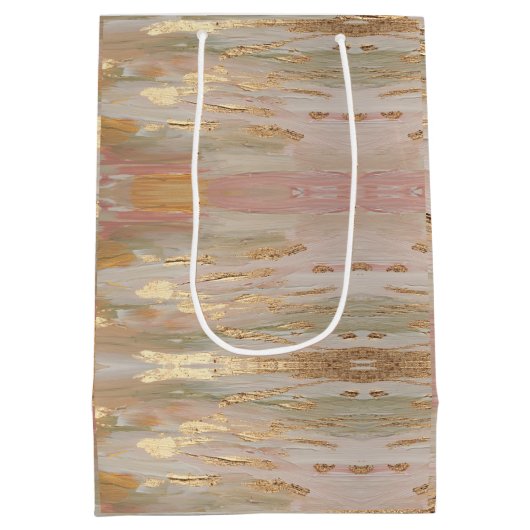 Pearlized Gold, Rose, Linen Shades Gift Bag ミディアムペーパーバッグ (裏面)
