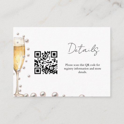 PearlsおよびProseccoブライダルシャワーレジストリ詳細 エンクロージャーカード (正面)