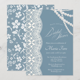 Pearls and Lace Vintage Bridal Shower invitation 招待状
