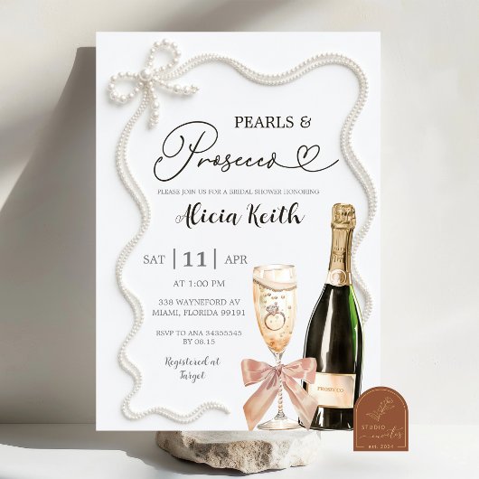 Pearls and Processo Bridal Shower Invitation 招待状