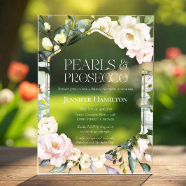 Pearls and Prosecco | ボヘミアン フラワー ブライダル シャワー アクリル招待状