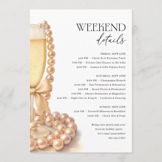 Pearls and Prosecco Bachelorette Weekend Itinerary 招待状 (裏面)