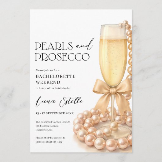 Pearls and Prosecco Bachelorette Weekend Itinerary 招待状 (正面)