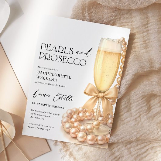 Pearls and Prosecco Bachelorette Weekend Itinerary 招待状