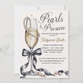 Pearls and Prosecco Black Bow Bridal Shower  招待状 (正面)