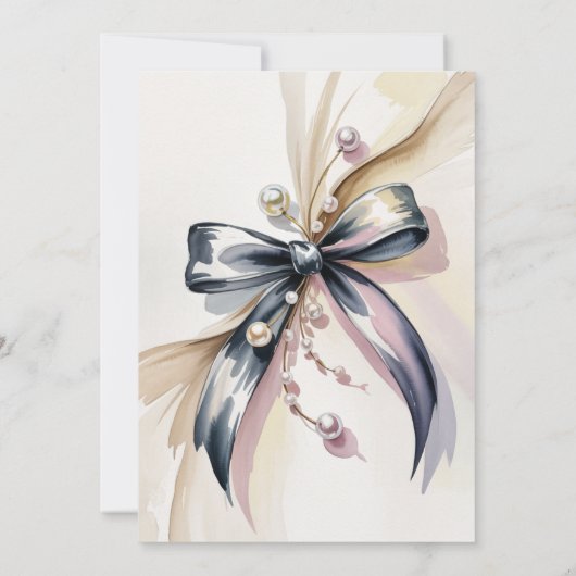 Pearls and Prosecco Black Bow Bridal Shower  招待状 (裏面)