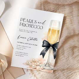 Pearls and Prosecco Black Bow Bridal Shower 招待状