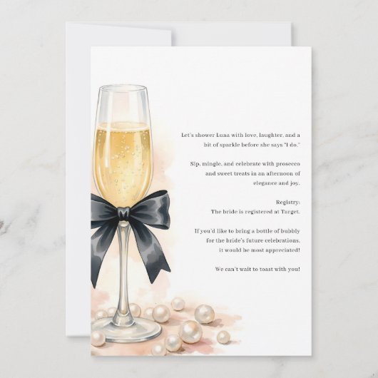 Pearls and Prosecco Black Bow Bridal Shower 招待状 (裏面)