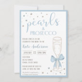 Pearls and Prosecco Blue Bow Bridal Shower 招待状 (正面)