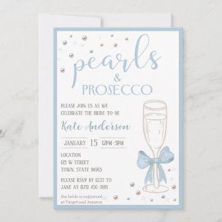 Pearls and Prosecco Blue Bow Bridal Shower 招待状