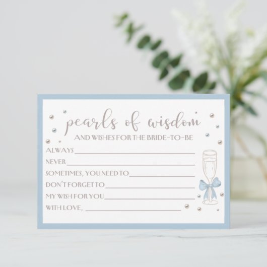 Pearls and Prosecco Blue Bow Bridal Shower Card (スタンド正面)