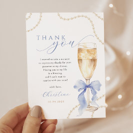 Pearls and Prosecco Blue Bridal Shower サンキューカード