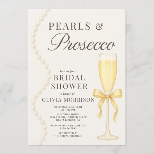 Pearls and Prosecco Bridal Shower 招待状 (正面)