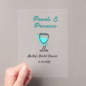 Pearls and prosecco bridal shower blue black name  アクリル招待状 (インサイチュ (ポータブル))