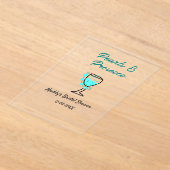 Pearls and prosecco bridal shower blue black name  アクリル招待状 (レイダウン)