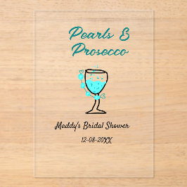Pearls and prosecco bridal shower blue black name  アクリル招待状