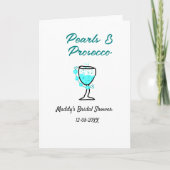 Pearls and prosecco bridal shower blue black name カード (正面)