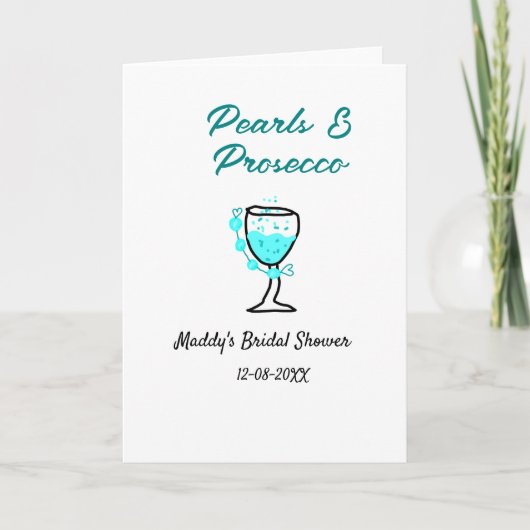 Pearls and prosecco bridal shower blue black name  カード (正面)