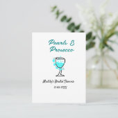 Pearls and prosecco bridal shower blue black name  ポストカード (スタンド正面)