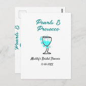 Pearls and prosecco bridal shower blue black name  ポストカード (正面/裏面)