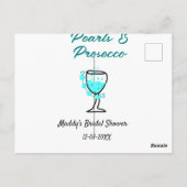 Pearls and prosecco bridal shower blue black name  ポストカード (裏面)