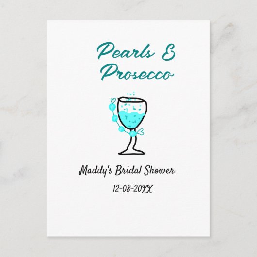 Pearls and prosecco bridal shower blue black name  ポストカード (正面)