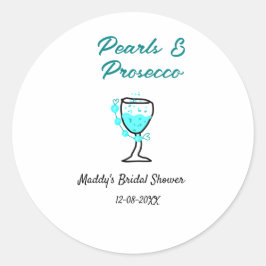 Pearls and prosecco bridal shower blue black name  ラウンドシール