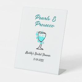 Pearls and prosecco bridal shower blue black name  台座サイン