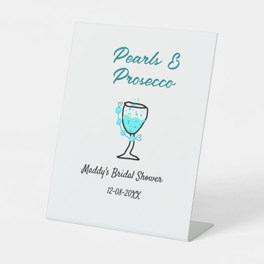 Pearls and prosecco bridal shower blue black name  台座サイン (正面)