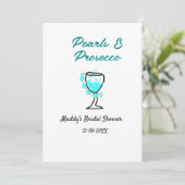 Pearls and prosecco bridal shower blue black name 招待状 (スタンド正面)