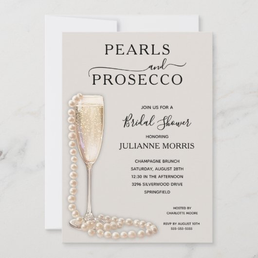Pearls and Prosecco Bridal Shower Brunch & Bubbly 招待状 (正面)