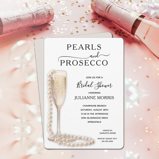 Pearls and Prosecco Bridal Shower Brunch & Bubbly 招待状