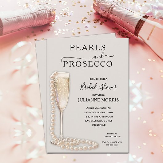 Pearls and Prosecco Bridal Shower Brunch & Bubbly 招待状