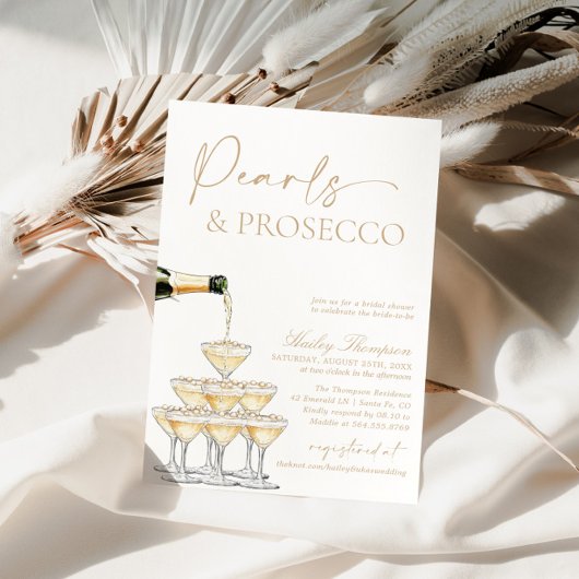 Pearls and Prosecco Bridal Shower, Brunch & Bubbly 招待状