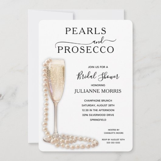 Pearls and Prosecco Bridal Shower Brunch & Bubbly 招待状 (正面)