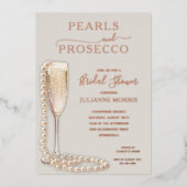 Pearls and Prosecco Bridal Shower Brunch & Bubbly 箔招待状 (正面)