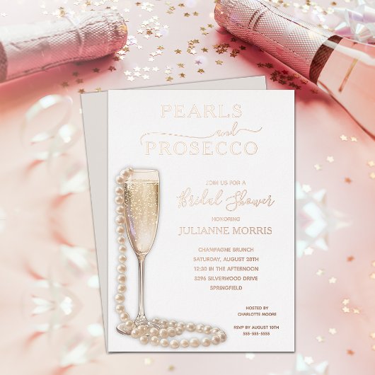 Pearls and Prosecco Bridal Shower Brunch & Bubbly 箔招待状