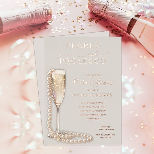 Pearls and Prosecco Bridal Shower Brunch & Bubbly 箔招待状