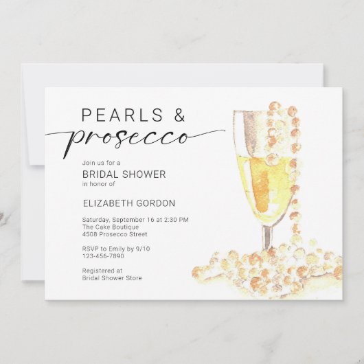 Pearls and Prosecco Bridal Shower Custom Minimal  招待状 (正面)