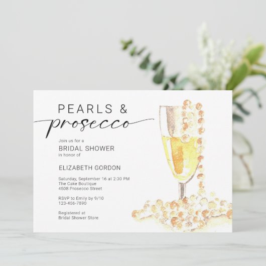 Pearls and Prosecco Bridal Shower Custom Minimal  招待状 (スタンド正面)