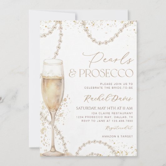 Pearls and Prosecco Bridal Shower Invitation, Pear 招待状 (正面)
