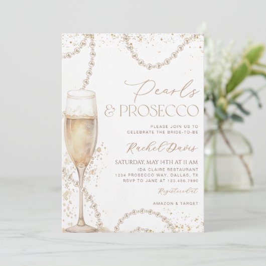 Pearls and Prosecco Bridal Shower Invitation, Pear 招待状 (スタンド正面)