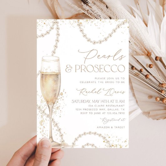 Pearls and Prosecco Bridal Shower Invitation, Pear 招待状